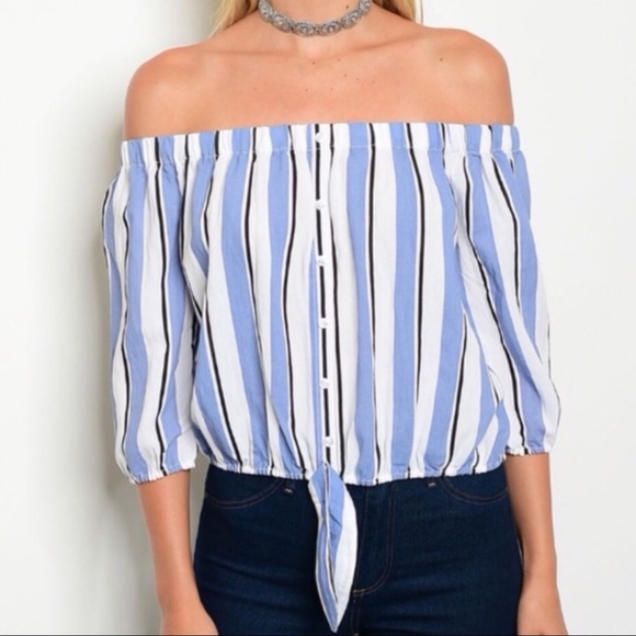 Tops - Striped Off Shoulder Top